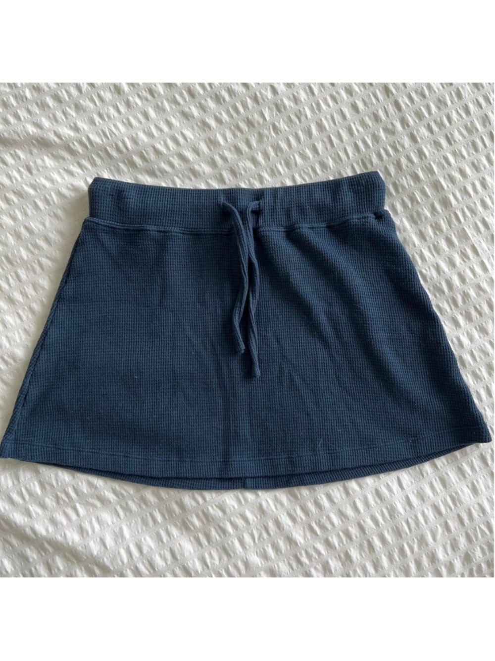 Navy Blue Waffle Knit Mini Skirt